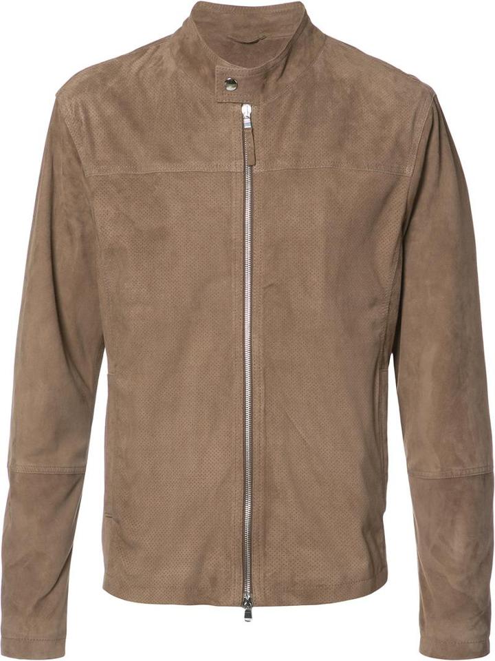 Eleventy Banded Collar Jacket, Men's, Size: 48, Brown, Suede