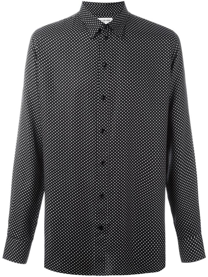 Saint Laurent Polka Dot Print Shirt, Men's, Size: 41, Black, Viscose