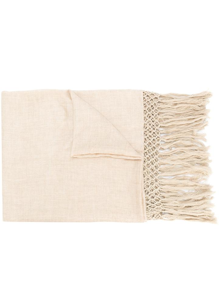 Twin-set Fringe Embroidered Scarf - Nude & Neutrals