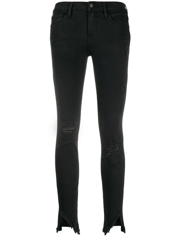 Frame Cropped Distressed Jeans - Black