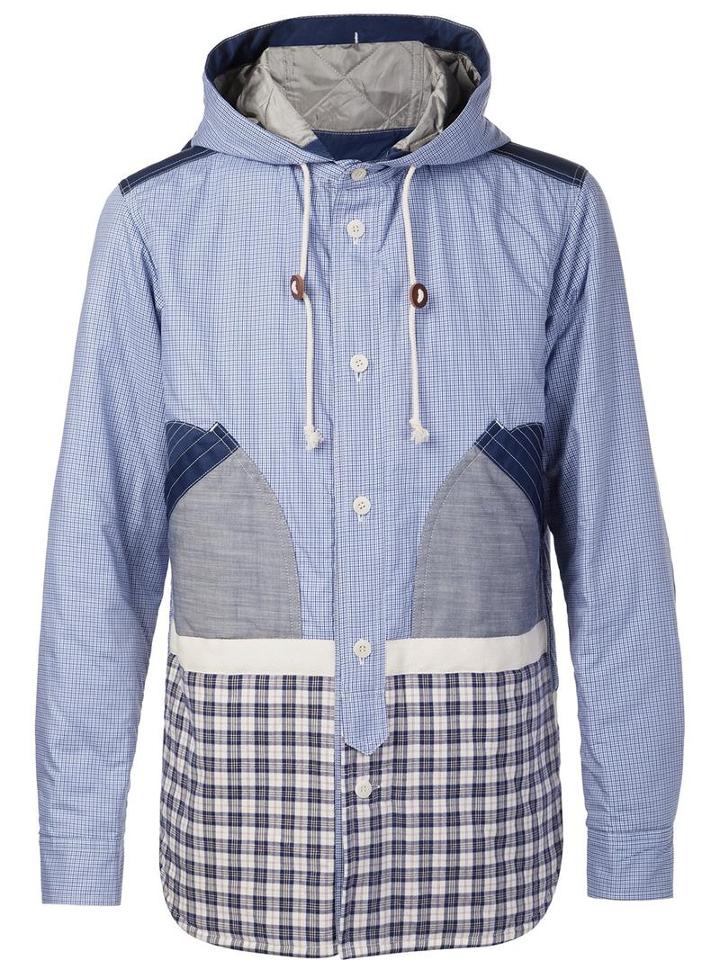 Junya Watanabe Comme Des Garçons Man Patchwork Hooded Jacket, Men's, Size: Large, Blue, Cotton