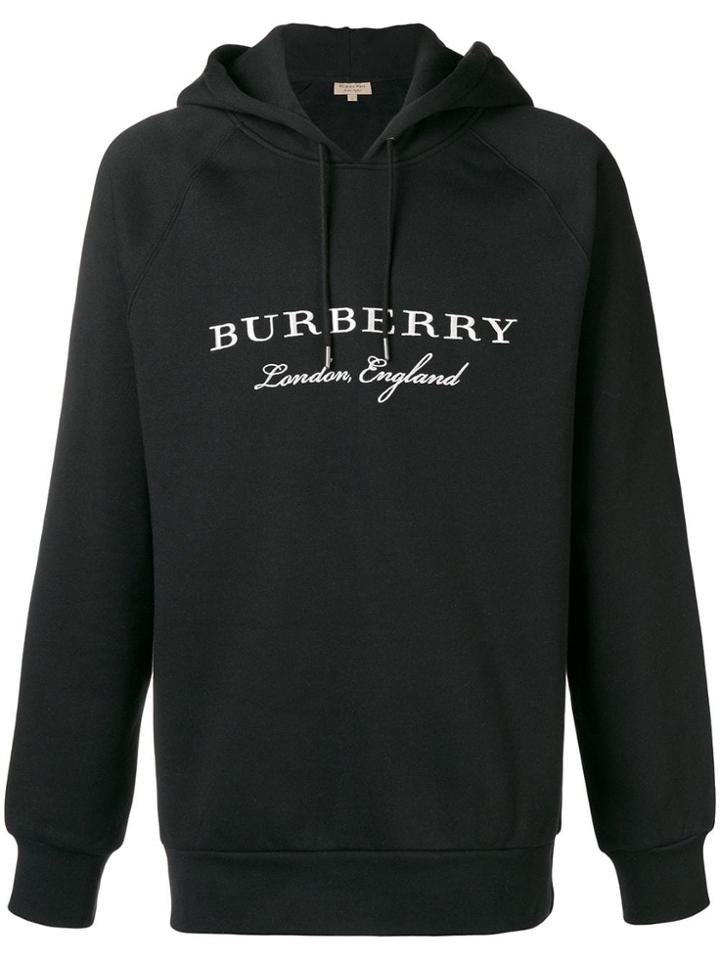 Burberry Hooded Embroidered Sweatshirt - Black