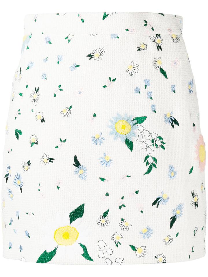 Thom Browne Floral Print Skirt, Women's, Size: 42, White, Cotton/silk