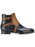 Santoni Contrast Buckled Boots - Black