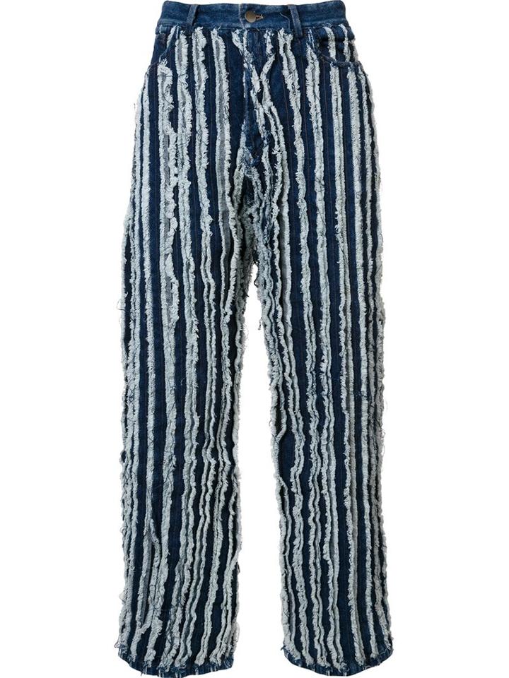 Y / Project Clipped Frayed Jeans, Men's, Size: Large, Blue, Cotton