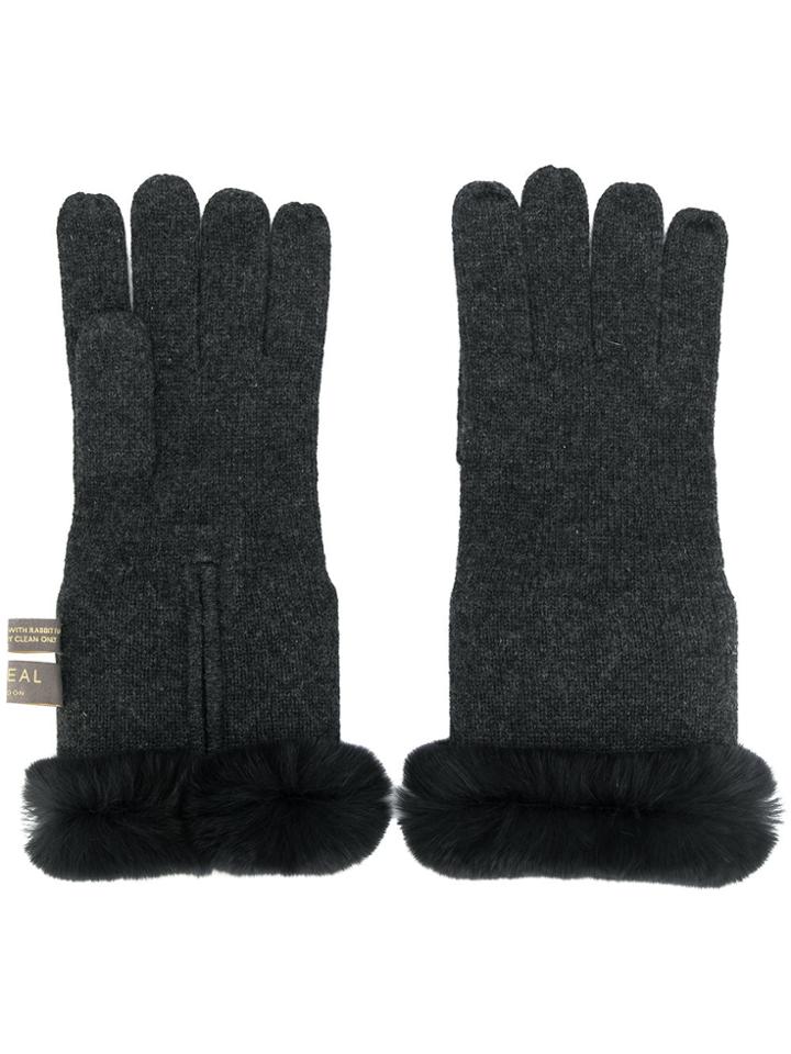 N.peal Cashmere Fur Trim Gloves - Grey