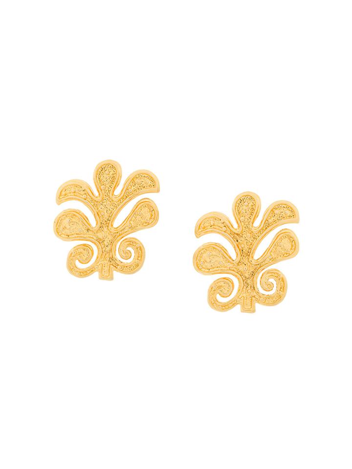 Louis Feraud Vintage Flower Shape Clip-on Earrings - Metallic