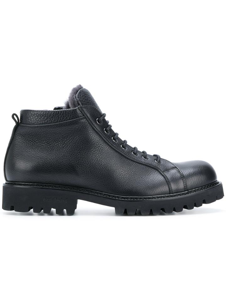 Baldinini Shearling Lined Crocodile Effect Boots - Black