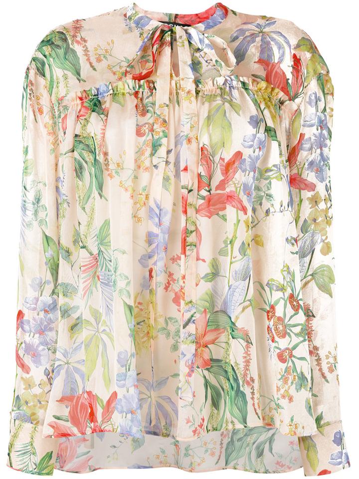 Rochas Floral Print Blouse, Women's, Size: 42, Nude/neutrals, Silk