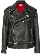 Red Valentino - Distressed Moto Jacket - Women - Cotton/calf Leather/viscose - 42, Black, Cotton/calf Leather/viscose