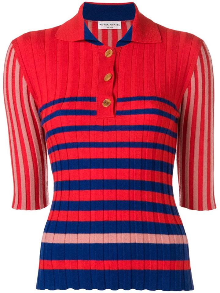 Sonia Rykiel Striped Polo Jumper - Red