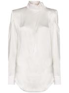 Matériel High Neck Buckle Silk Blouse - White