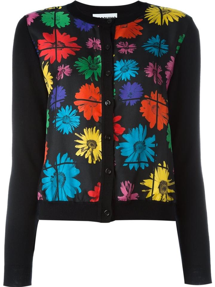 Moschino Daisy Print Cardigan, Women's, Size: 40, Black, Silk/virgin Wool