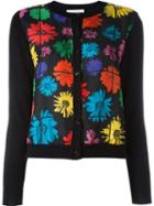 Moschino Daisy Print Cardigan, Women's, Size: 40, Black, Silk/virgin Wool