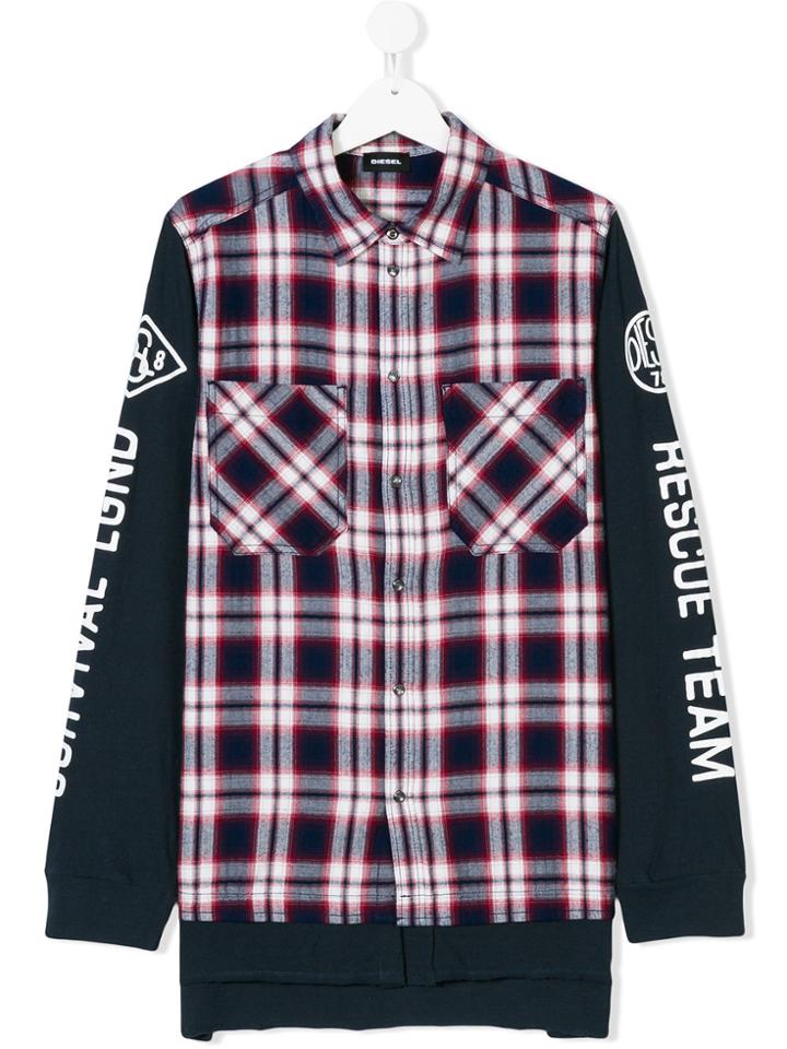 Diesel Kids Contrast Plaid Shirt - Blue