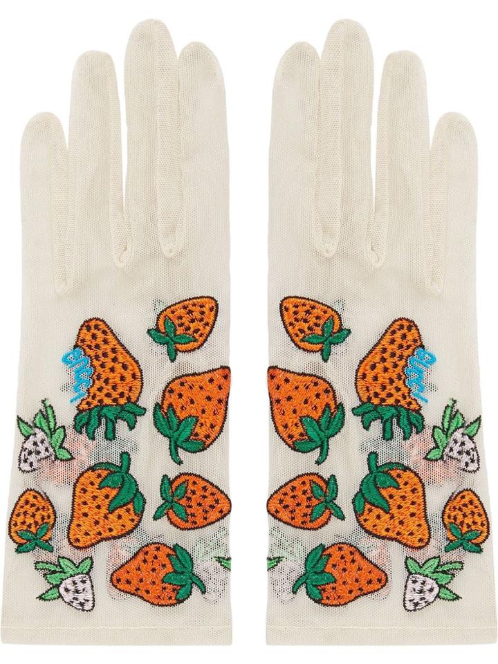 Gucci Tulle Gloves With Gucci Strawberry Motif - White