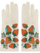 Gucci Tulle Gloves With Gucci Strawberry Motif - White