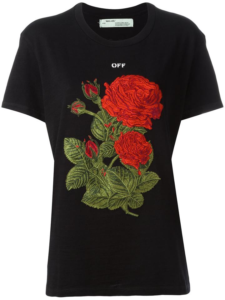 Off-white Printed Rose T-shirt, Women's, Size: Medium, Black, Cotton/polyamide