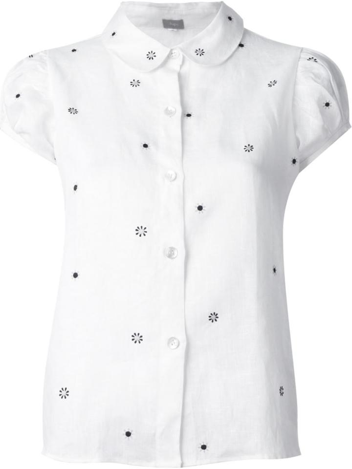 Jupe By Jackie Floral Embroidered Shirt, Women's, Size: 1, White, Linen/flax