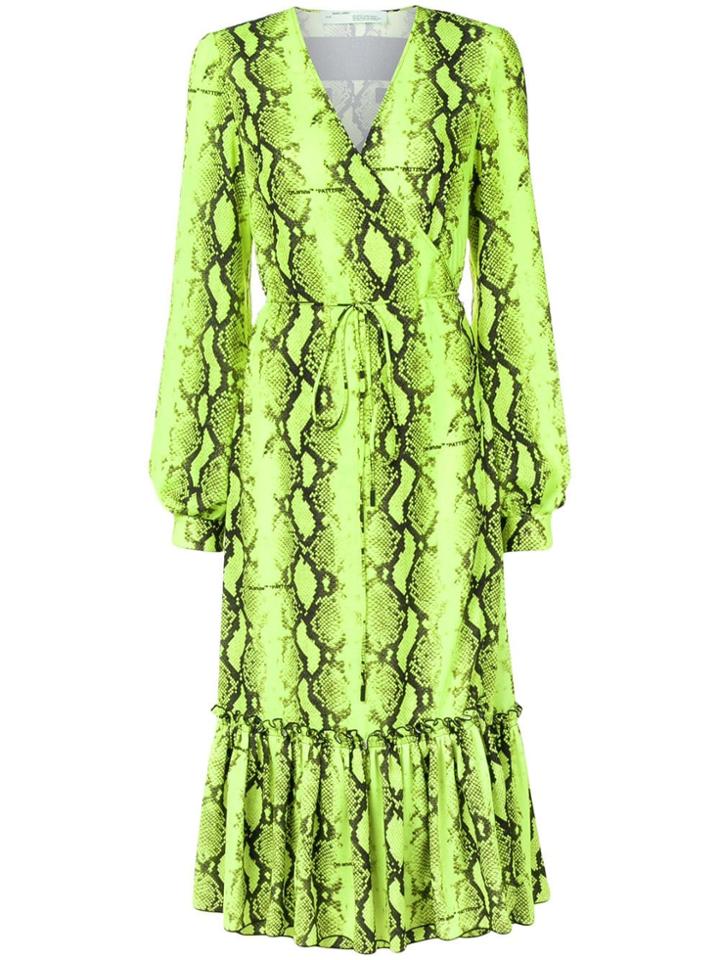 Off-white Snake Print Wrap Dress - Yellow