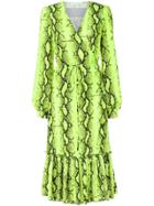 Off-white Snake Print Wrap Dress - Yellow