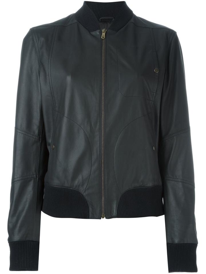 Tomas Maier Chest Pocket Bomber, Women's, Size: 42, Black, Leather/acetate