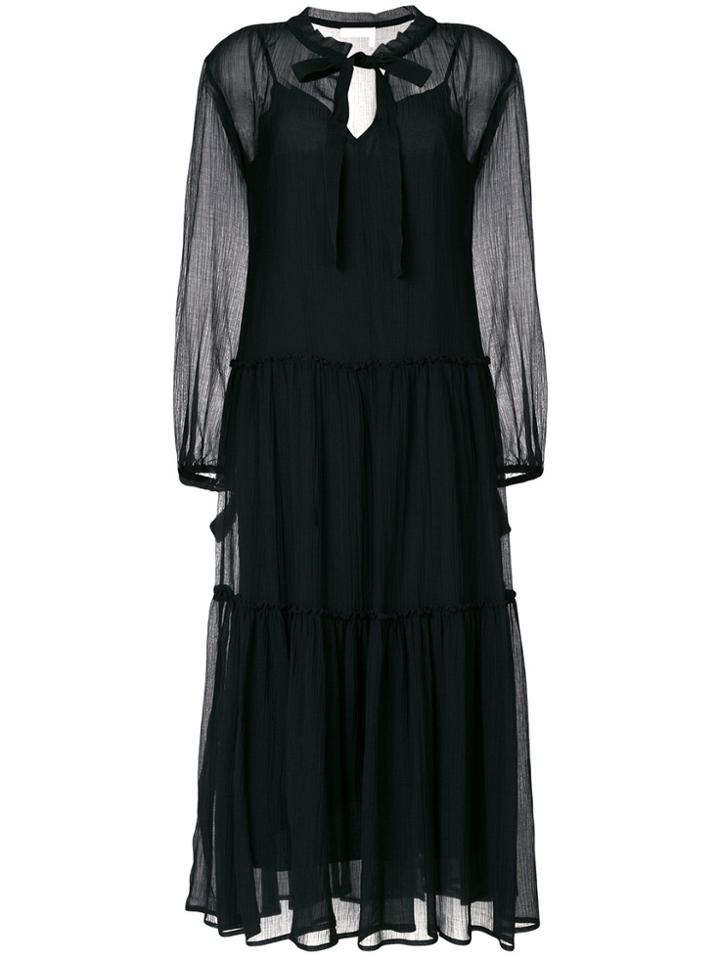 See By Chloé Sheer Tie Neck Midi Dress - Black