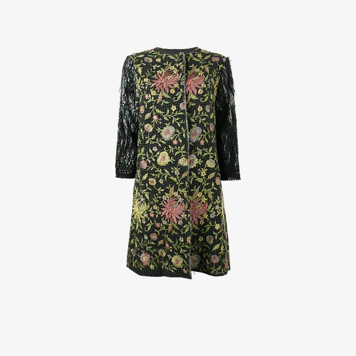 By Walid Floral Embroidered Coat, Women's, Size: Small, Black, Silk/cotton