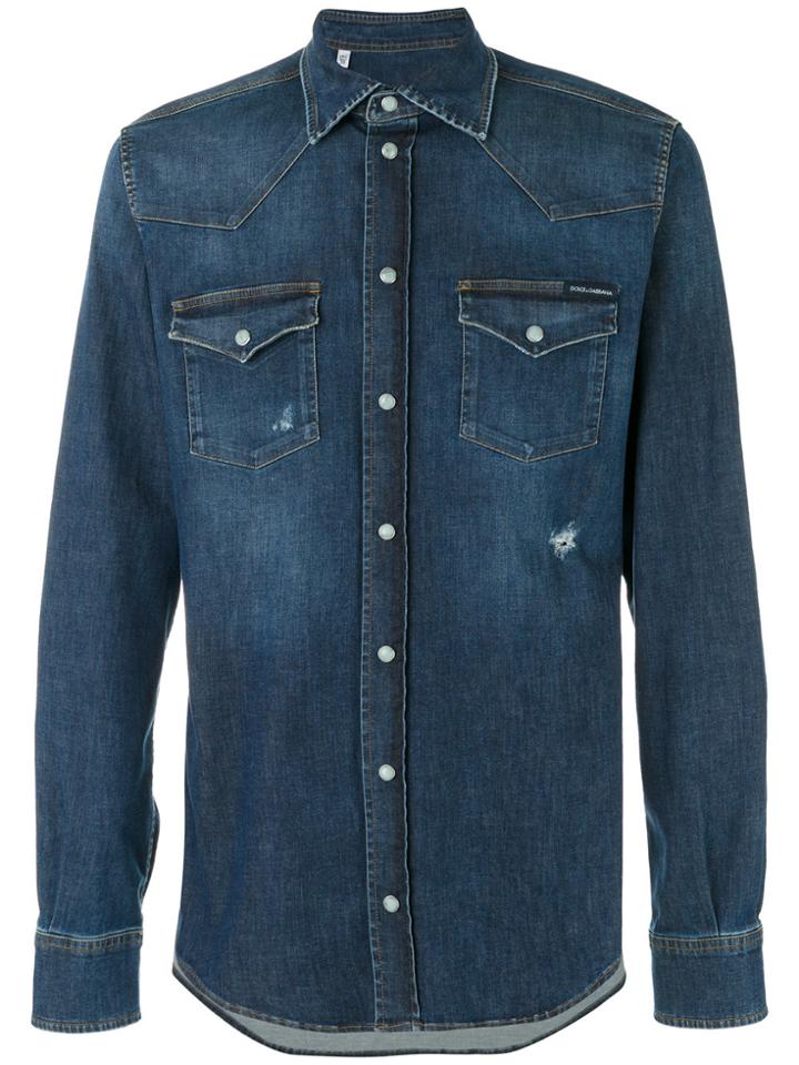 Dolce & Gabbana Western Denim Distressed Shirt - Blue