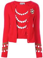 Moschino Embellished Print Cardigan, Women's, Size: 40, Red, Cotton