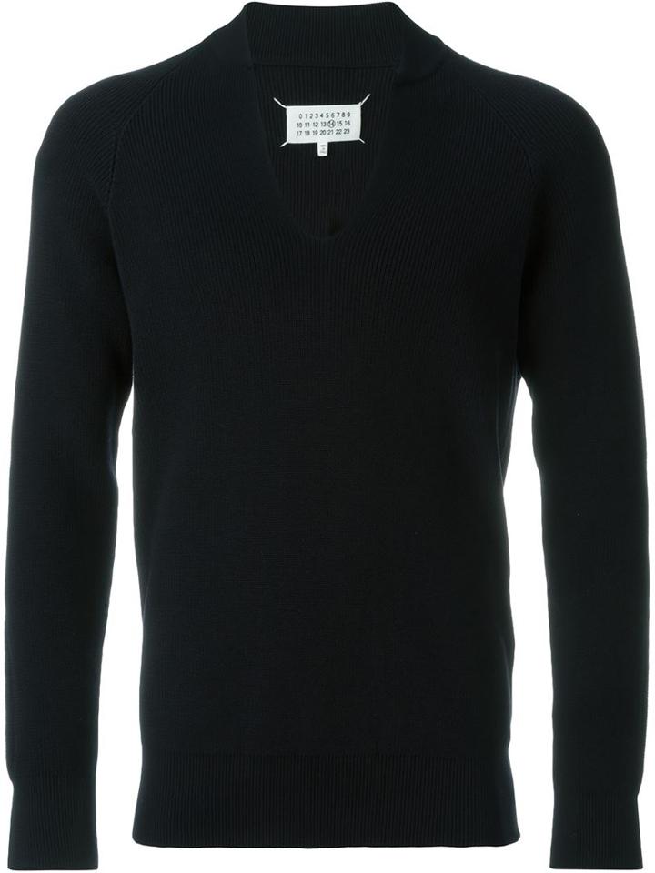 Maison Margiela V-neck Jumper, Men's, Size: L, Blue, Cotton