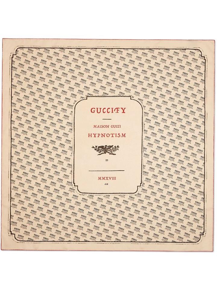 Gucci Ivory And Black Gucci Invite Print Silk Scarf - Neutrals