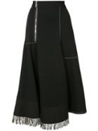 Fringed Zip Front Skirt - Women - Elastodiene/polyamide/viscose - 42, Black, Elastodiene/polyamide/viscose, Derek Lam