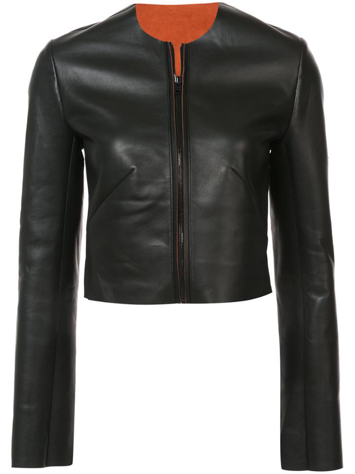 Dvf Diane Von Furstenberg Collarless Leather Jacket - Black