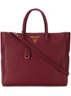 Prada Logo Plaque Tote - Red