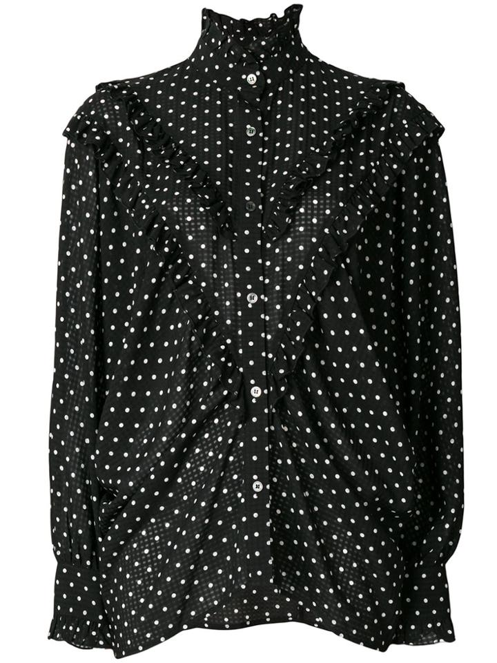Alexa Chung Polka Dot Batwing Ruffle Blouse - Black