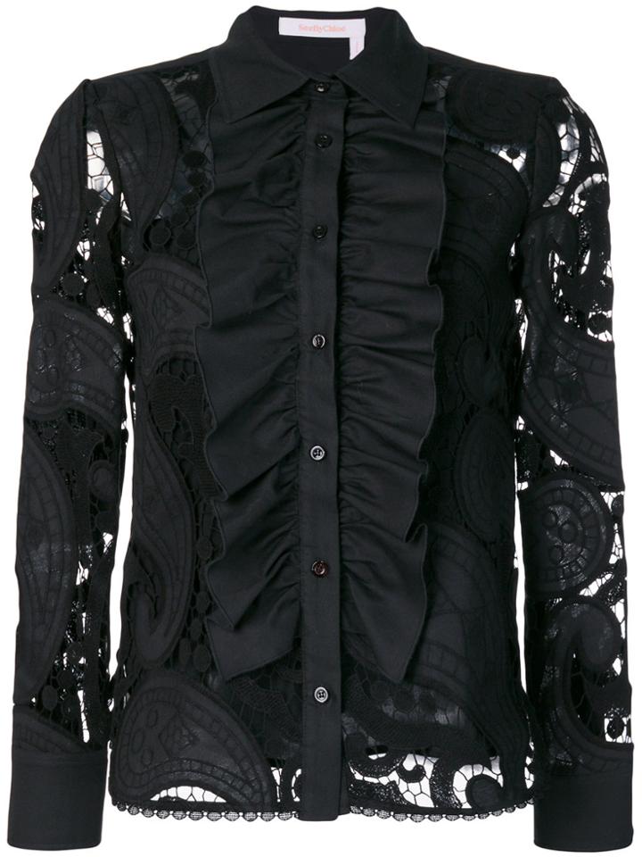 See By Chloé Ruffled Crochet Blouse - Black