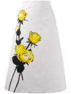 Prada Floral Detail Mid-length Skirt - White
