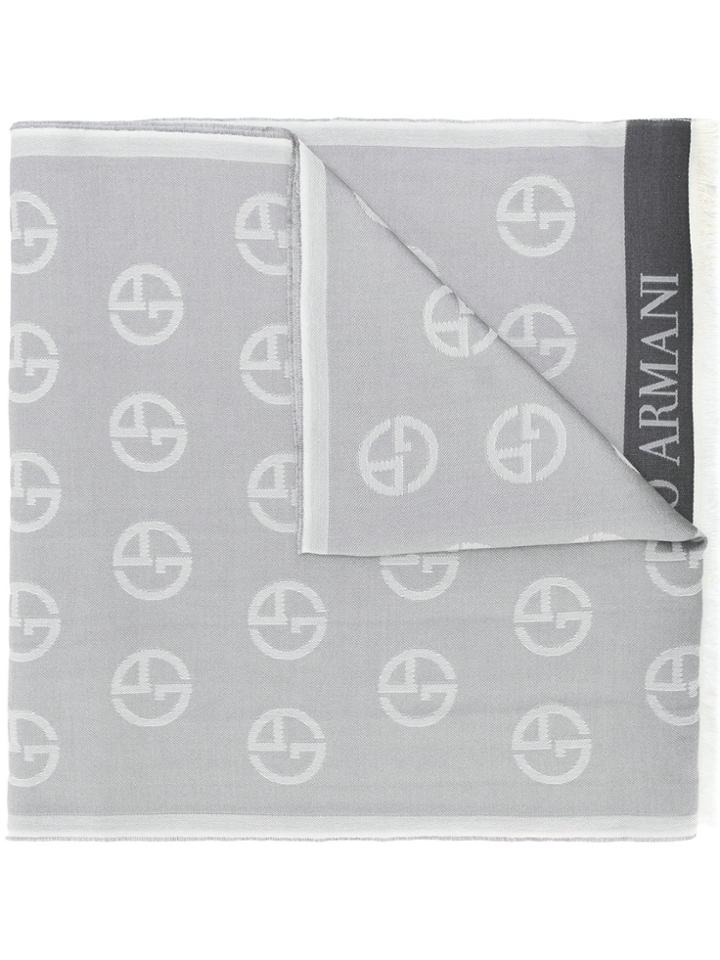 Giorgio Armani Woven Logo Scarf - Grey
