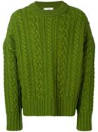 Ami Paris Crewneck Cable Knit Oversize Sweater - Green