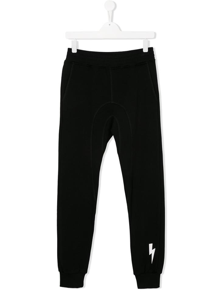 Neil Barrett Kids Teen Lightning Bolt Printed Trackpants - Black