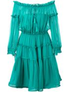 Alberta Ferretti - Off-shoulders Sheer Dress - Women - Silk/wood/acetate - 38, Green, Silk/wood/acetate