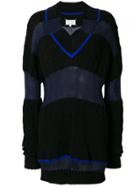 Maison Margiela Striped Cable Knit Oversized Sweater - Black