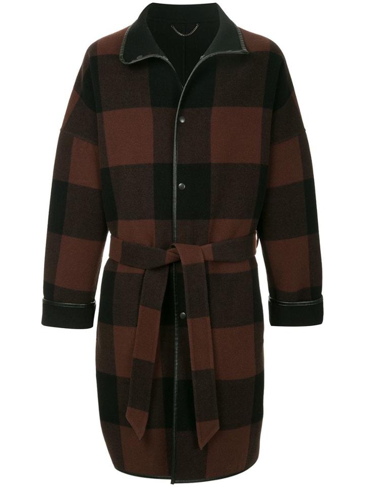H Beauty & Youth Checked Hooded Coat - Brown