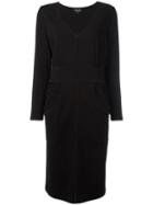 Giorgio Armani V-neck Dress, Women's, Size: 46, Black, Polyamide/spandex/elastane/viscose