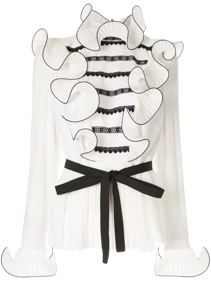 Andrew Gn Lace Inserts Ruffle Peplum Top - White