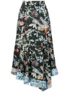 Derek Lam 10 Crosby Asymmetric Wallpaper Floral Skirt - Black