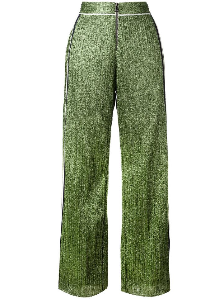 Aviù - Wide-legged Glittery Trousers - Women - Cotton/polyamide/polyester/spandex/elastane - 44, Green, Cotton/polyamide/polyester/spandex/elastane