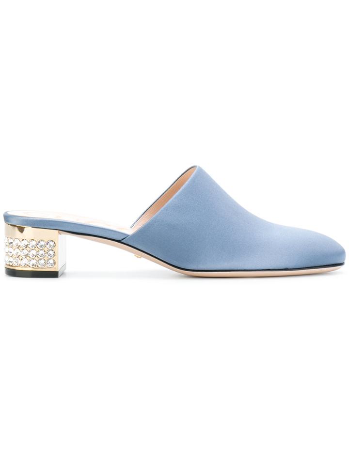 Gucci Embellished Low Heel Mules - Blue