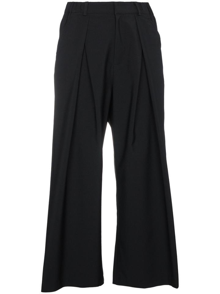 Charm's High Waist Cropped Wide-leg Trousers - Black